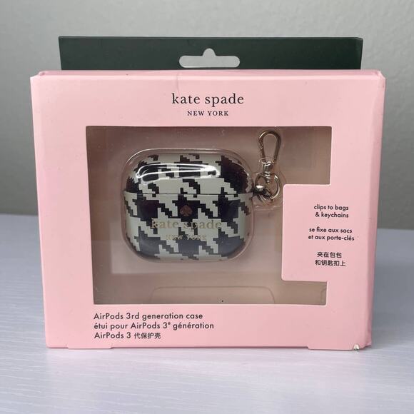 Kate Spade Houndstooth Print Airpods 3rd Generation Case with Clips to Bags